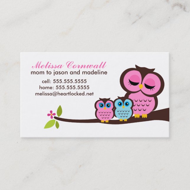 Mum and Baby Owls Calling Cards (Front)