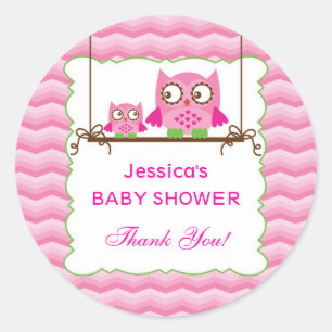 Mum and Baby Owls Girl Baby Shower Sticker