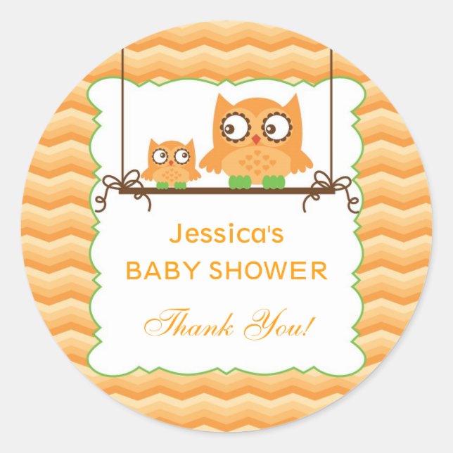 Mum and Baby Owls Unisex Baby Shower Sticker (Front)
