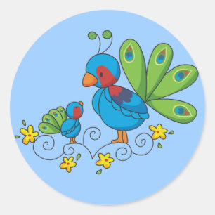 Mum and Baby Peacock Classic Round Sticker