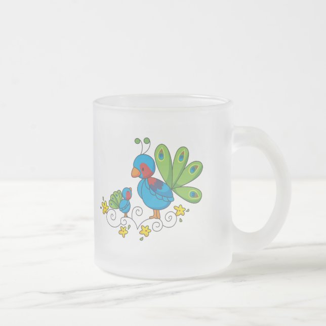 Mum and Baby Peacock Frosted Glass Coffee Mug (Right)