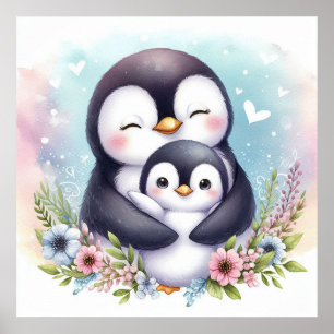 Mum and Baby Penguin Poster