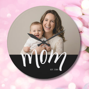 Mum and Baby Photo Custom Year Established Large Clock