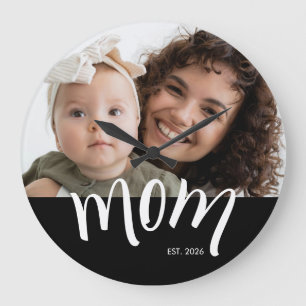 Mum and Baby Photo Custom Year Established Large Clock