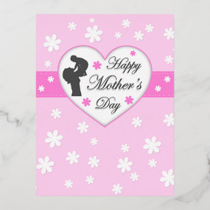 Mum and baby pink Mother's day Foil Holiday Postcard