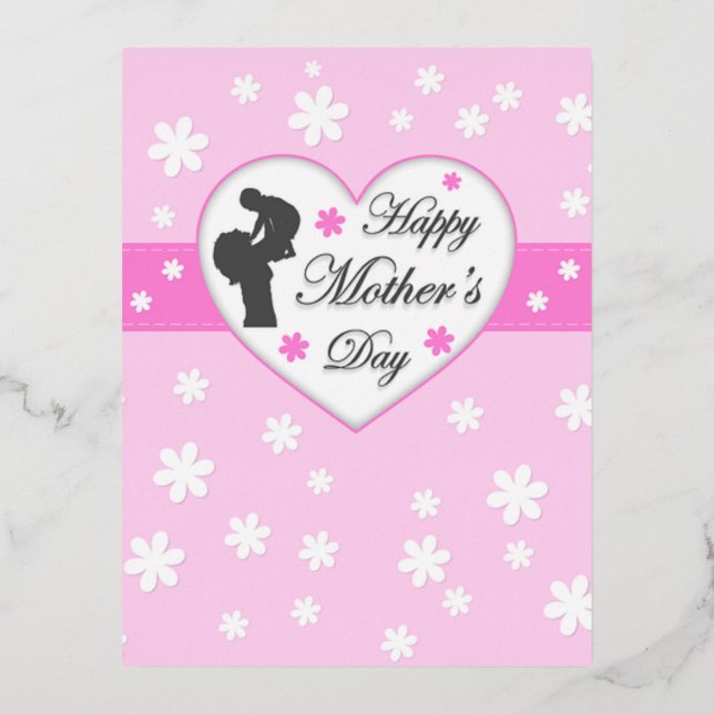 Mum and baby pink Mother's day Foil Holiday Postcard (Front)