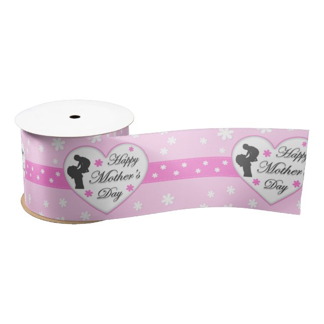 Mum and baby pink Mother's day Satin Ribbon (Spool)
