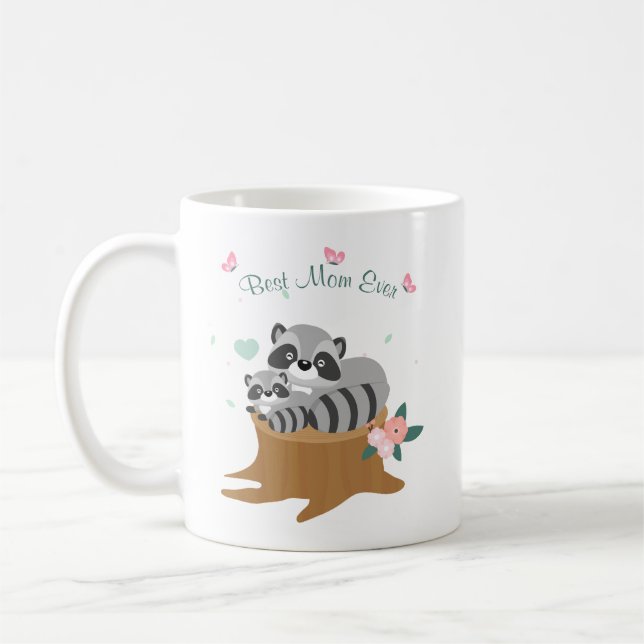 Mum and baby Raccoons Mothers Day Coffee Mug (Left)