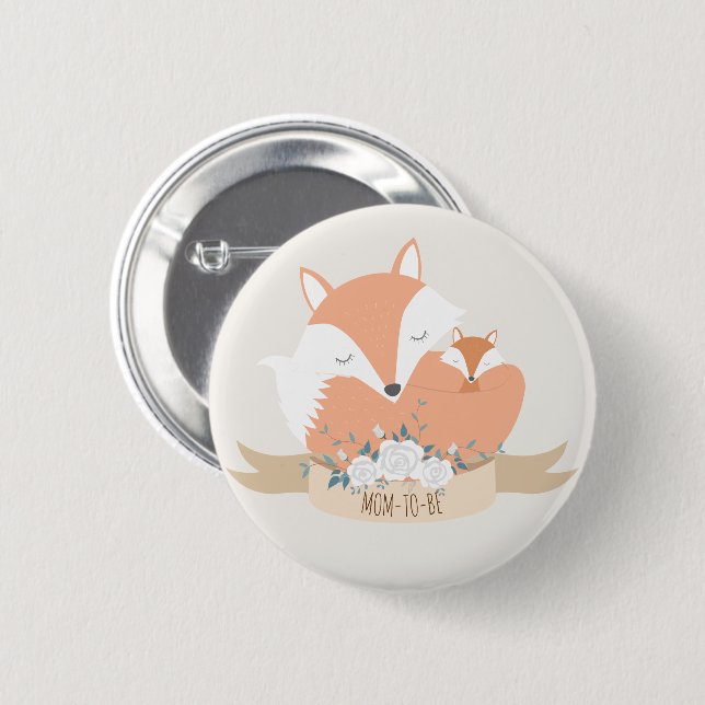 Mum and Baby Red Fox Baby Shower 6 Cm Round Badge (Front & Back)