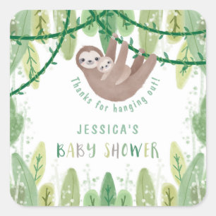 Mum and baby sloth baby shower thank you square sticker