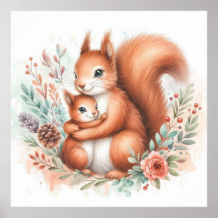 Mum and Baby Squirrel Poster