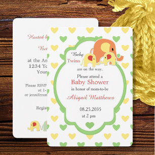 Mum and Baby Twins Elephant Shower Invitation