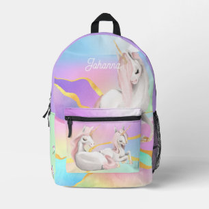 Mum and Baby Unicorns over the rainbow custom name Printed Backpack