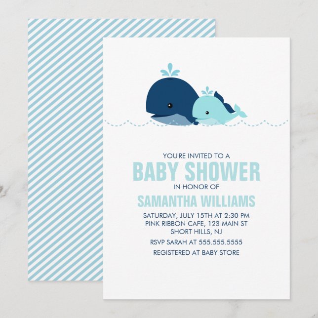 Mum and Baby Whale Baby Shower {blue} Invitation (Front/Back)