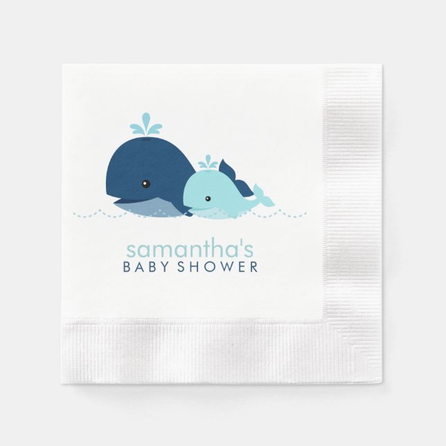 Mum and Baby Whale Baby Shower {blue} Napkin (Front)
