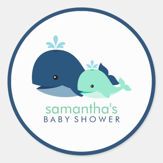 Mum and Baby Whale Baby Shower {green} Classic Round Sticker (Front)