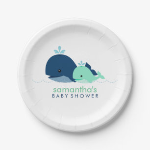 Mum and Baby Whale Baby Shower {green} Paper Plate
