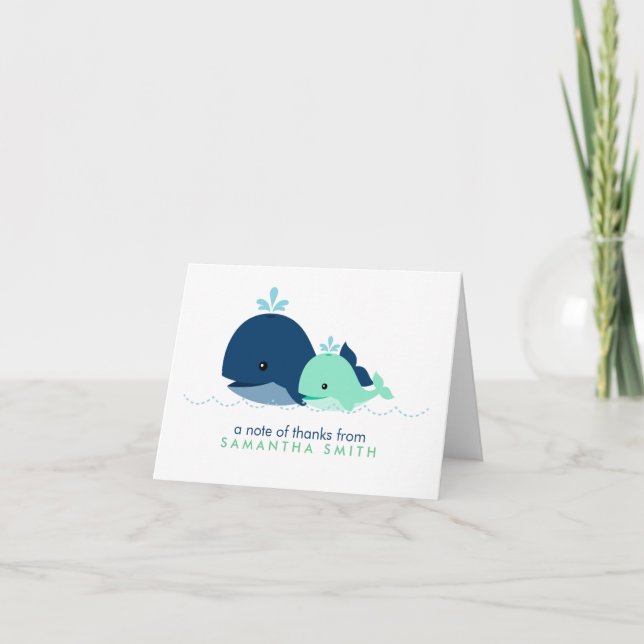Mum and Baby Whale Baby Shower {green} Thank You Card (Front)