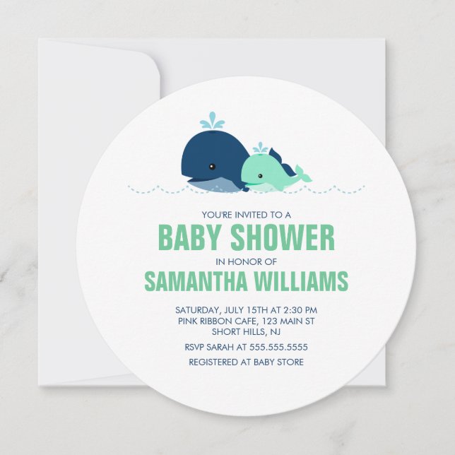 Mum and Baby Whale Neutral Gender Baby Shower Invitation (Front)