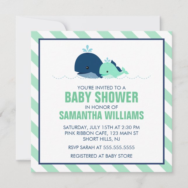 Mum and Baby Whales Baby Shower Invitation (Front)