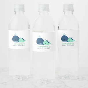 Mum and Baby Whales Baby Shower Water Bottle Label