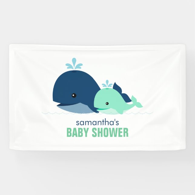 Mum and Baby Whales Gender Neutral Baby Shower Banner (Horizontal)