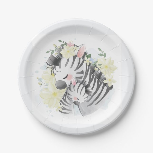 Mum and Baby Zebra Paper Plates (Front)