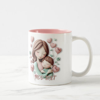 Mum and Boy Child - 3D Ceramic Art Two-Tone Coffee Mug