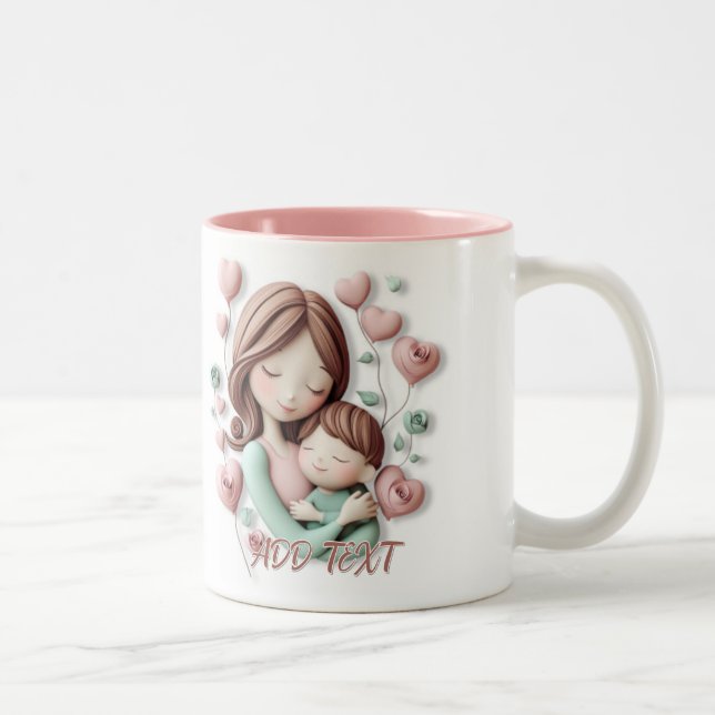 Mum and Boy Child - 3D Ceramic Art Two-Tone Coffee Mug (Right)