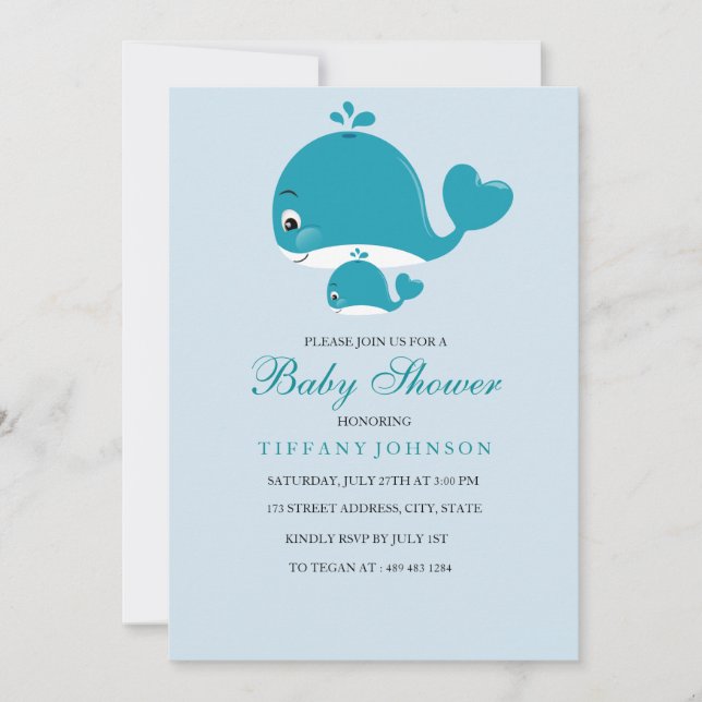 Mum and Bub baby Whale Baby boy shower invitation (Front)