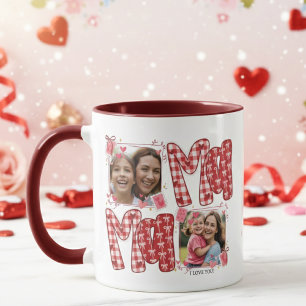 Mum and Child Valentine Hearts Pink Red Plaid Mug