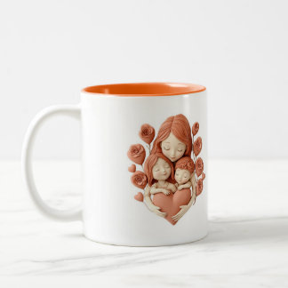 Mum and Children - 3d Ceramic Art Two-Tone Coffee Mug