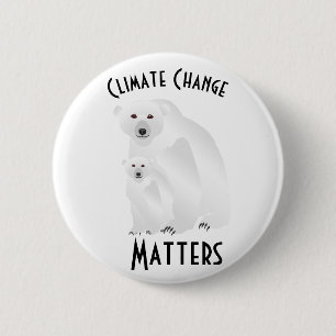 Mum and Cub Polar Bear Climate Change Matters 6 Cm Round Badge