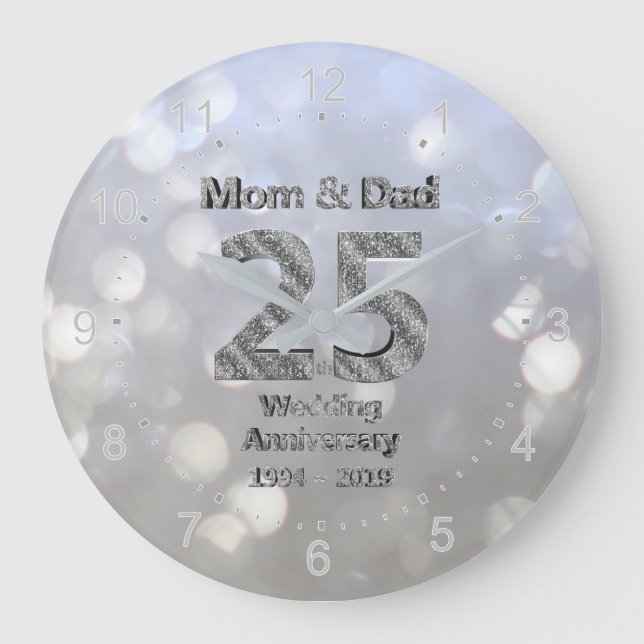 Mum and Dad 25th Silver Wedding Anniversary 2019 Large Clock (Front)