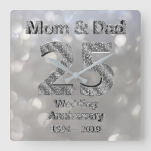 Mum and Dad 25th Silver Wedding Anniversary 2019 Square Wall Clock