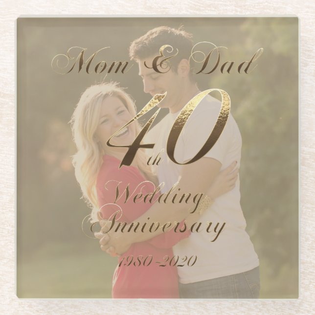 Mum and Dad 40th Wedding Anniversary Keepsake Glass Coaster (Front)