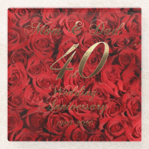 Mum and Dad 40th Wedding Anniversary Keepsake Glass Coaster
