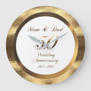 Mum and Dad 50th Golden Wedding Anniversary 2021 Large Clock