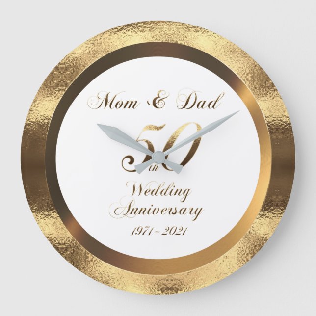 Mum and Dad 50th Golden Wedding Anniversary 2021 Large Clock (Front)