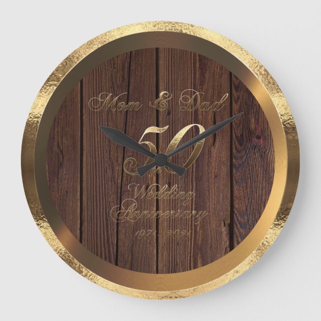 Mum and Dad 50th Golden Wedding Anniversary 2021 Large Clock (Front)