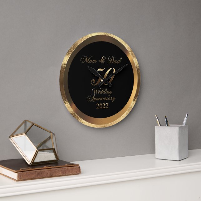 Mum and Dad 50th Golden Wedding Anniversary 2022 Large Clock (Office)
