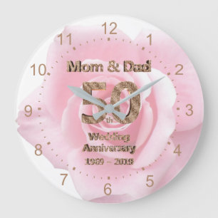 Mum and Dad 50th Wedding Anniversary 2019 Rose Large Clock