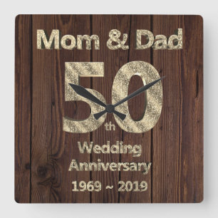 Mum and Dad 50th Wedding Anniversary 2019 Square Wall Clock