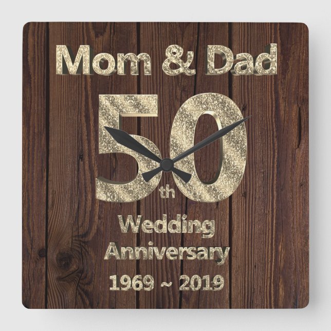 Mum and Dad 50th Wedding Anniversary 2019 Square Wall Clock (Front)