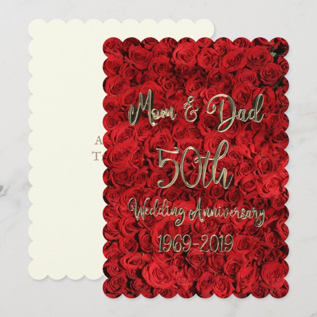 Mum and Dad 50th Wedding Anniversary Red Roses Invitation (Front/Back)