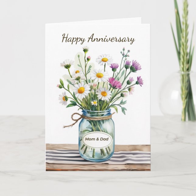 Mum and Dad Anniversary Wildflowers in Mason Jar Card (Front)