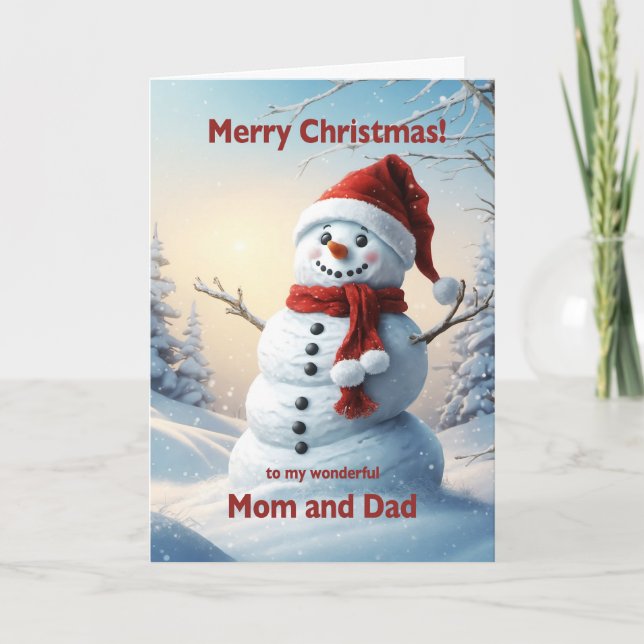 Mum and Dad Christmas Snowman  Holiday Card (Front)