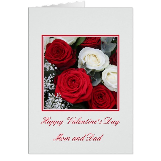 Mum and Dad Valentine's Day red and white roses (Front)