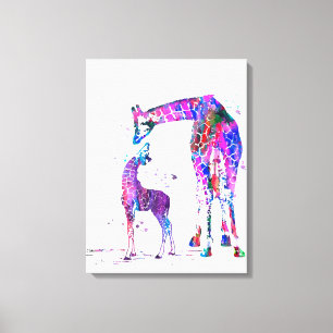 Mum And Daughter Giraffe Gift, Family Lover Gift Canvas Print