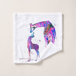 Mum And Daughter Giraffe Gift, Family Lover Gift Wash Cloth